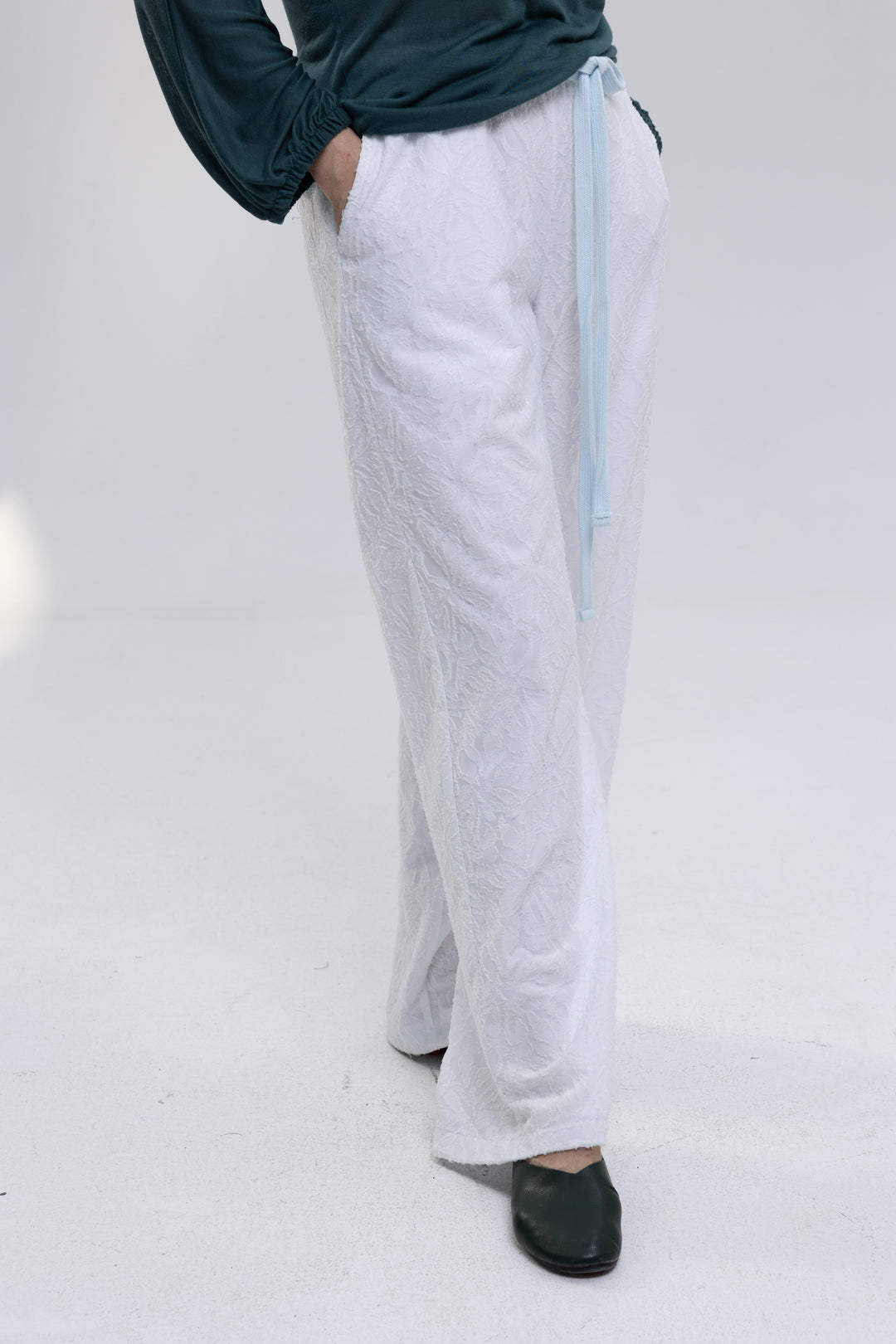 Knit Jacquard Sheer Wide-Leg Pants