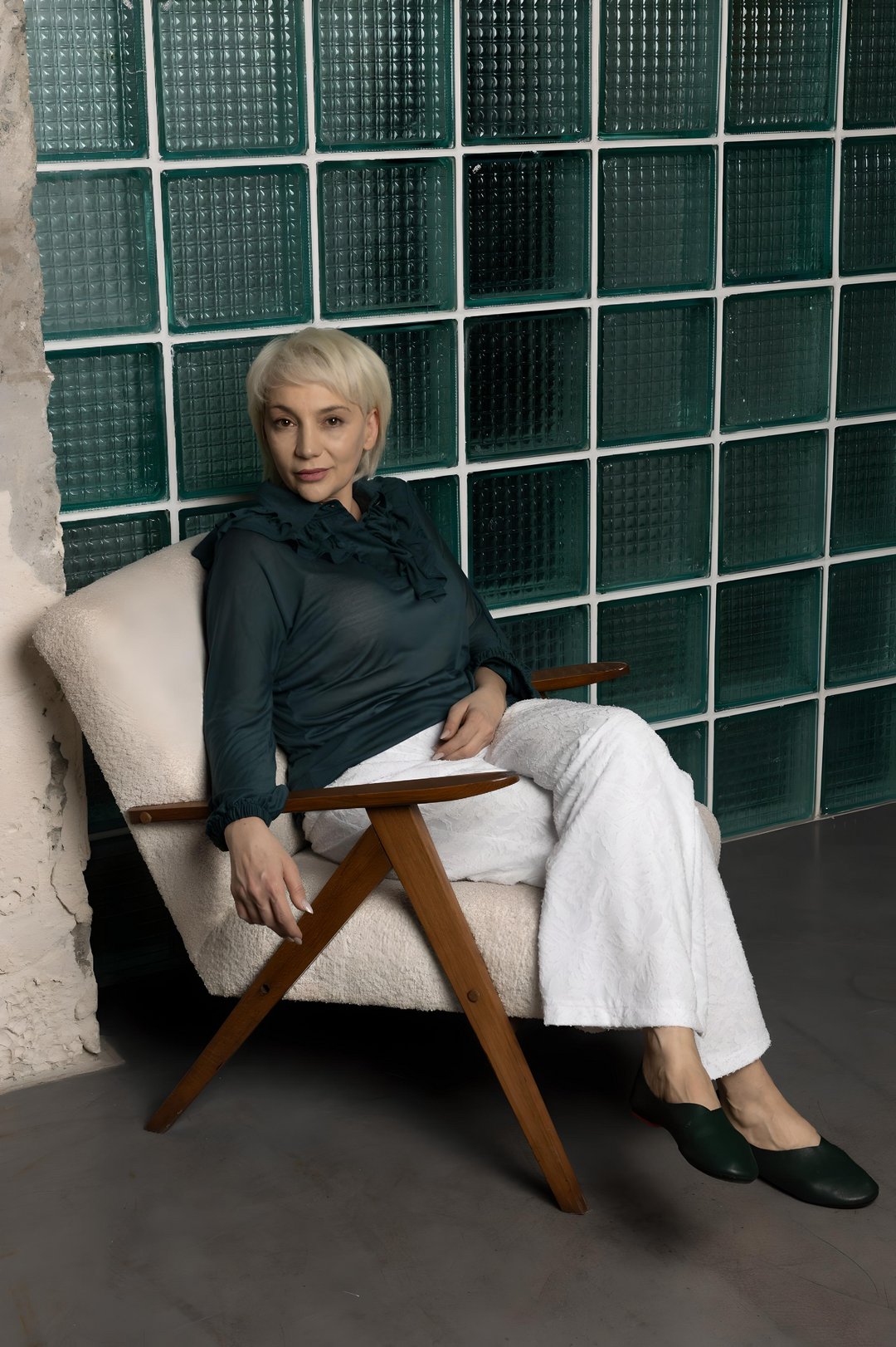 Knit Jacquard Sheer Wide-Leg Pants