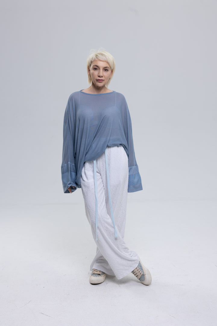 Modal Silk Jersey Knit Semi Sheer Blouse