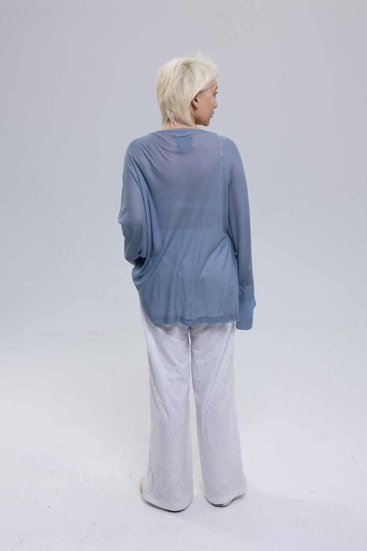 Modal Silk Jersey Knit Semi Sheer Blouse