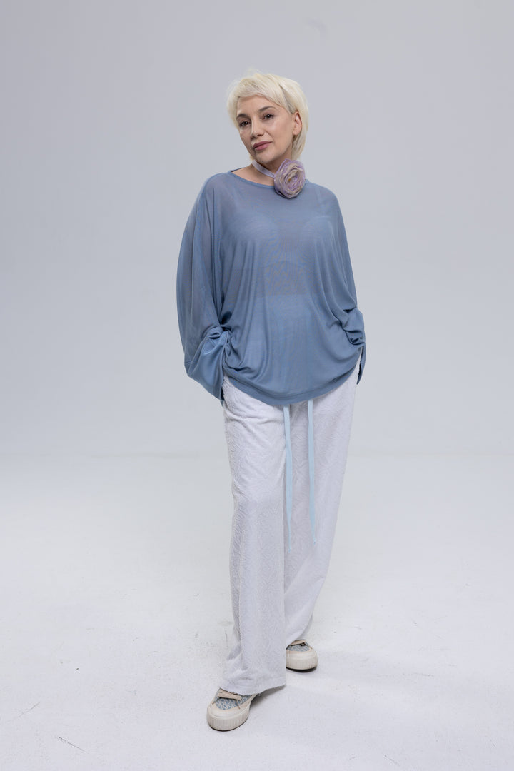 Modal Silk Jersey Knit Semi Sheer Blouse