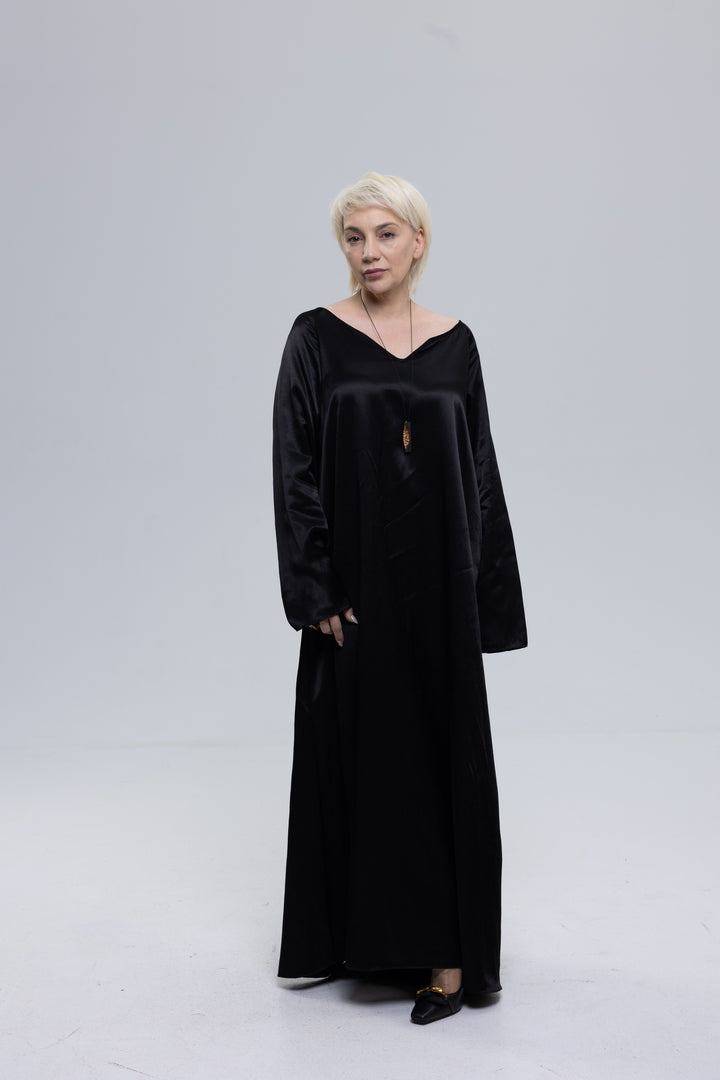 Viscose Satin V-Neck Maxi Dress