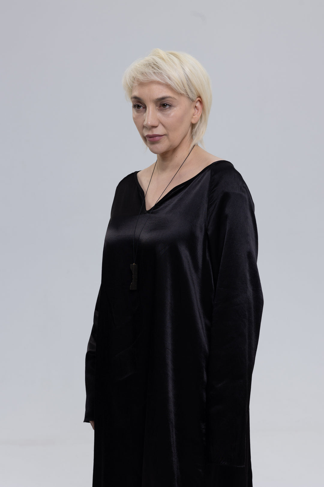 Viscose Satin V-Neck Maxi Dress