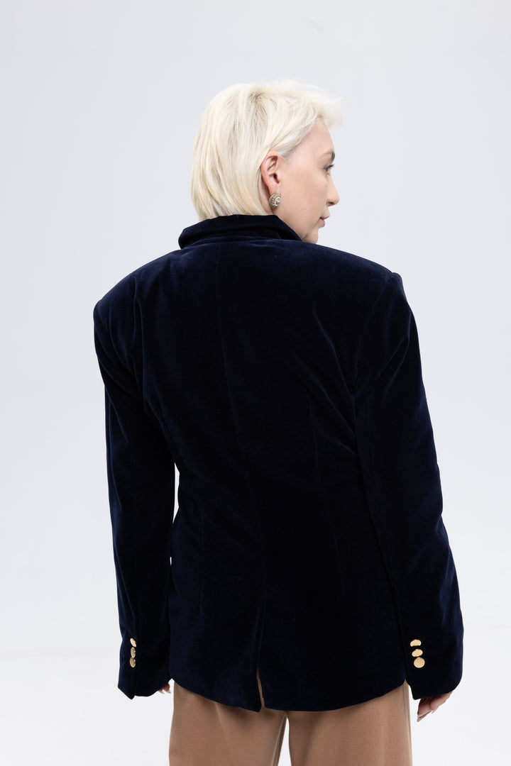 Cotton Velvet Sharp Shoulder Straight Blazer