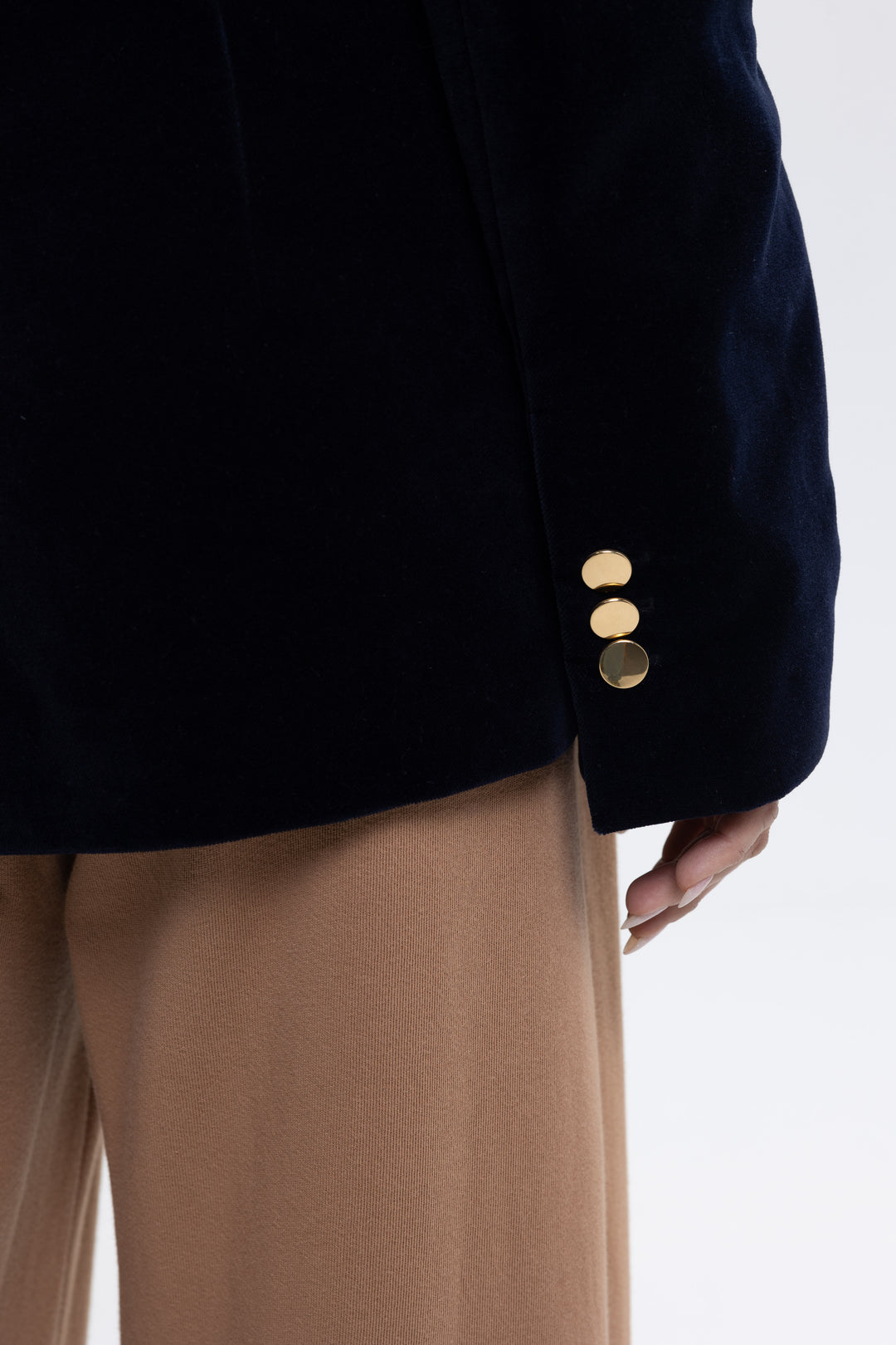 Cotton Velvet Sharp Shoulder Straight Blazer