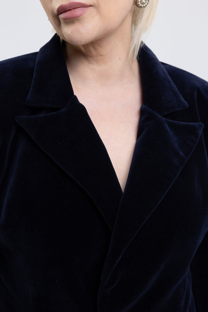 Cotton Velvet Sharp Shoulder Straight Blazer