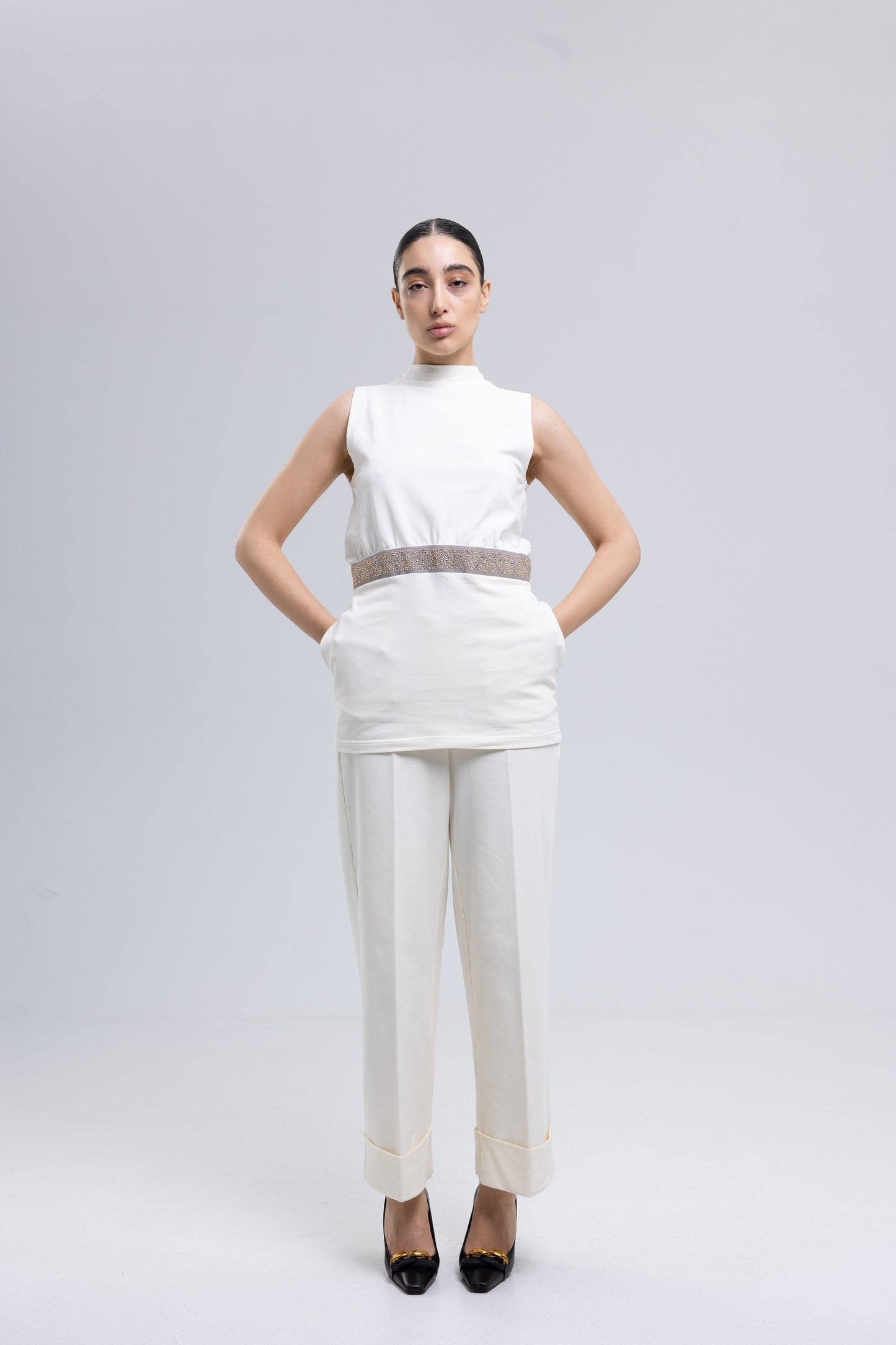 French terry cotton elastane pants ensemble