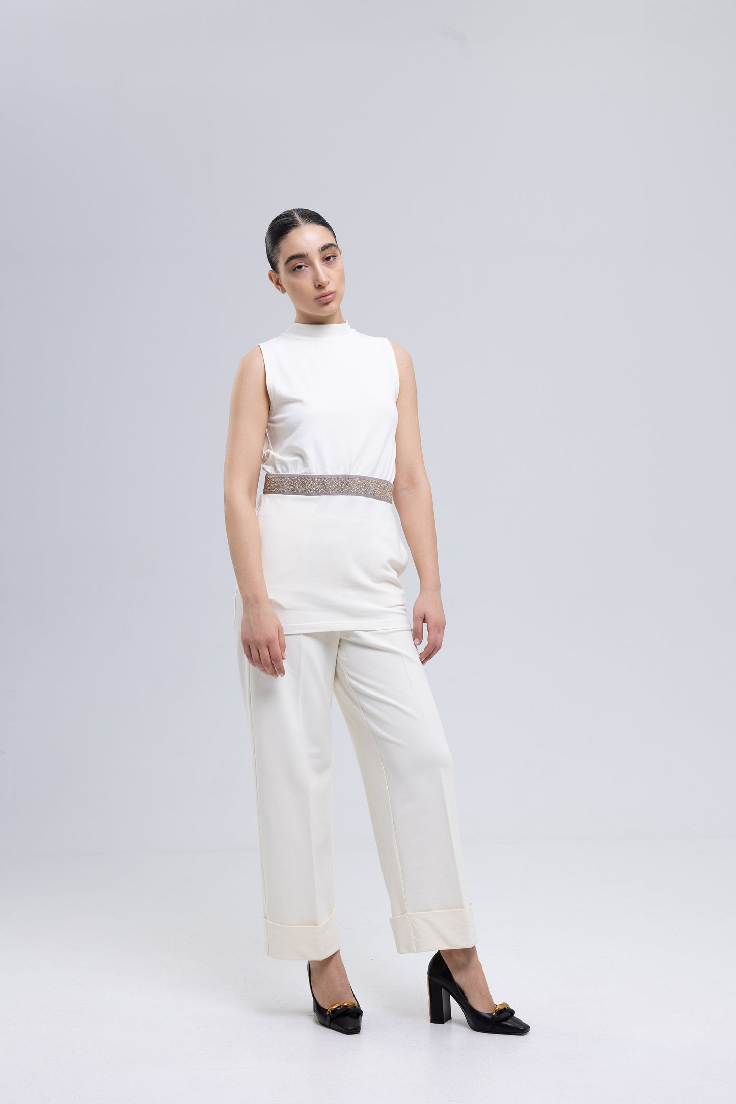 French terry cotton elastane pants ensemble