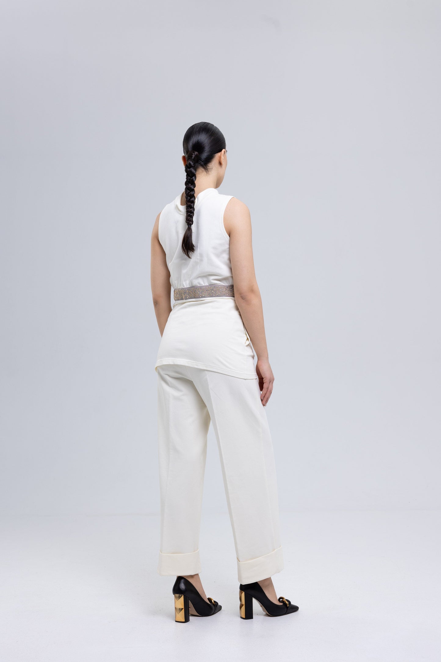 French terry cotton elastane pants ensemble