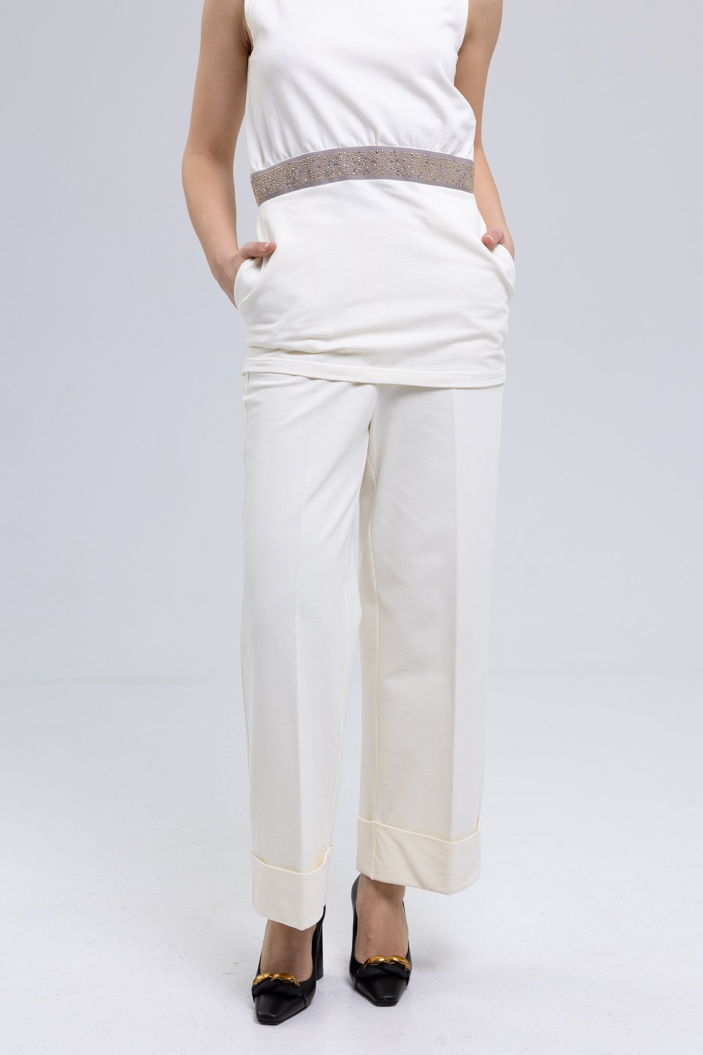 French terry cotton elastane pants ensemble