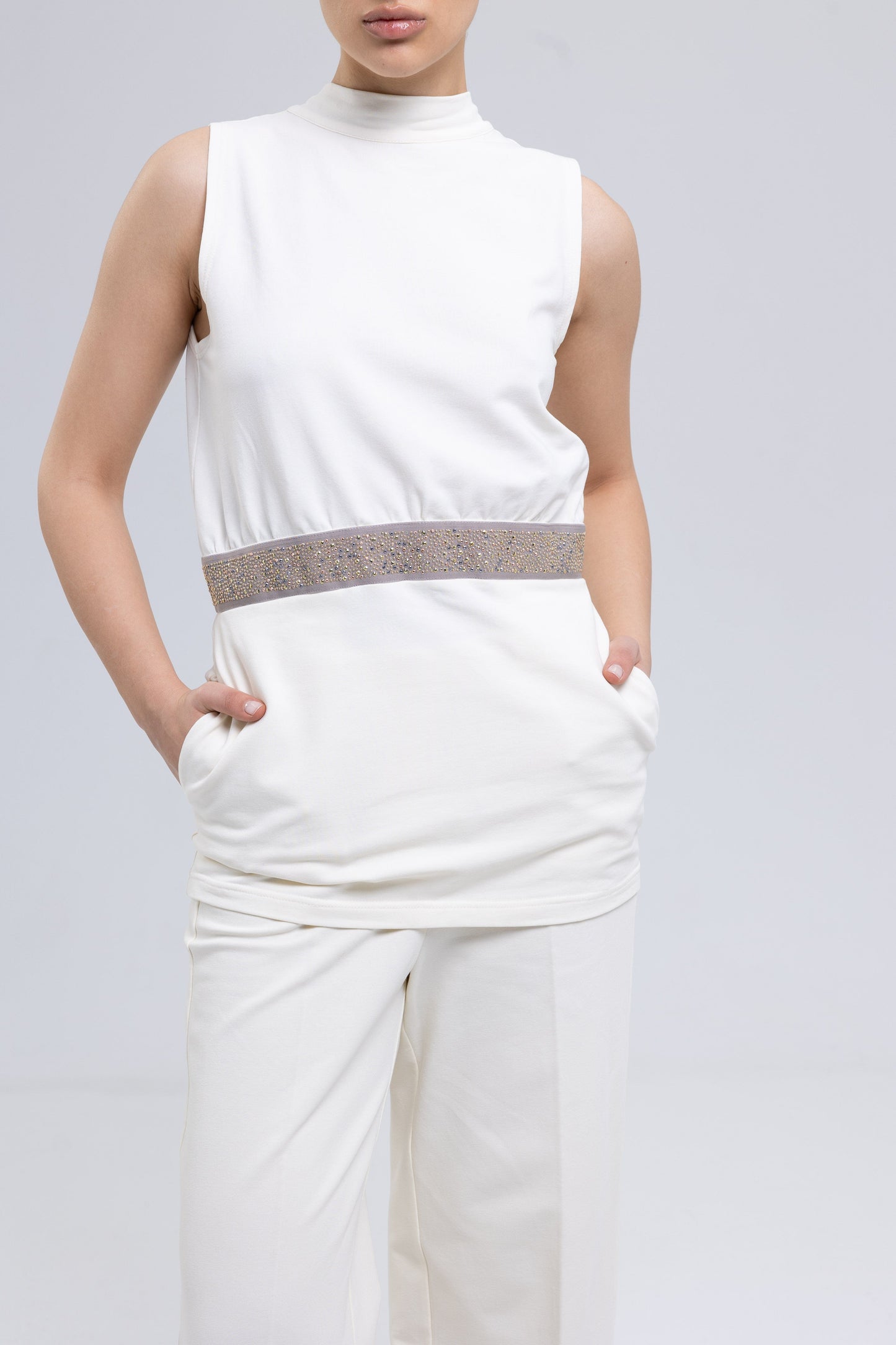 French terry cotton elastane pants ensemble