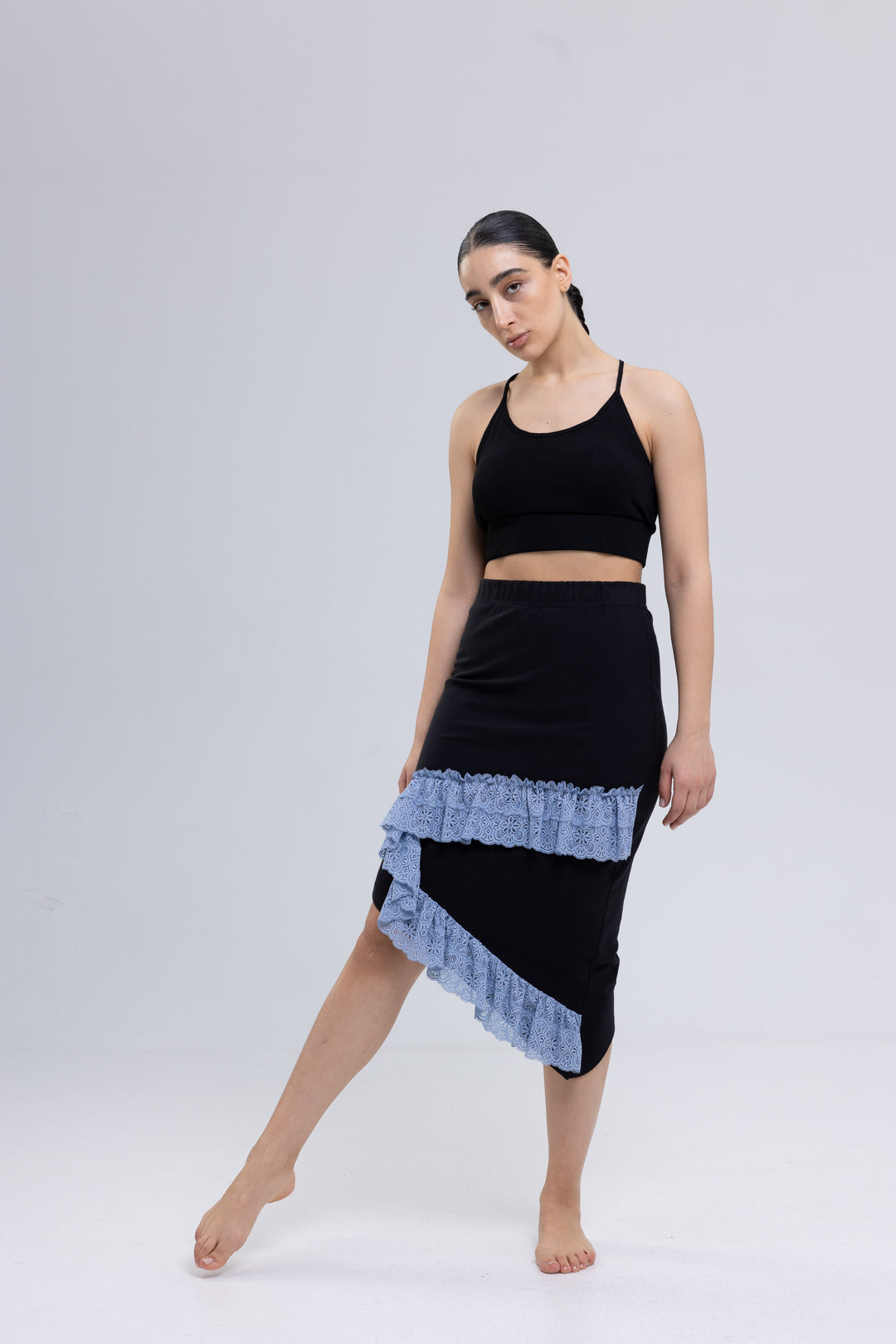 Stretch Cotton Asymmetrical Midi Skirt