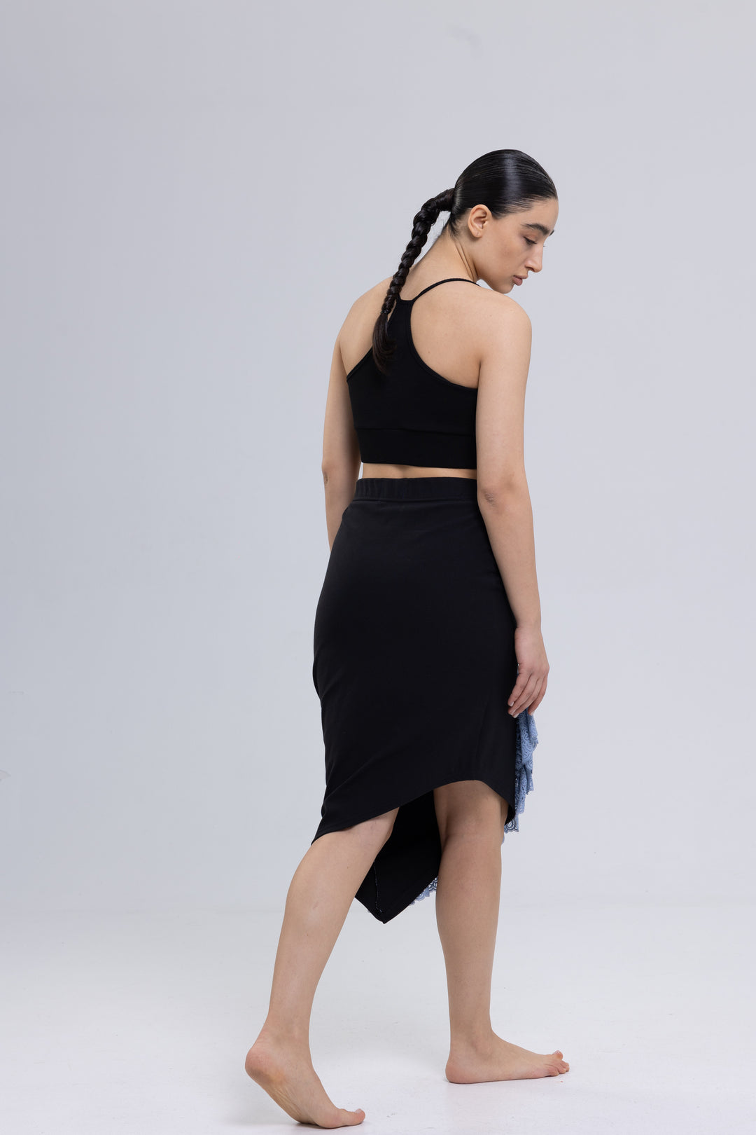 Stretch Cotton Asymmetrical Midi Skirt
