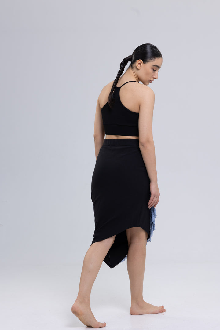 Stretch Cotton Asymmetrical Midi Skirt
