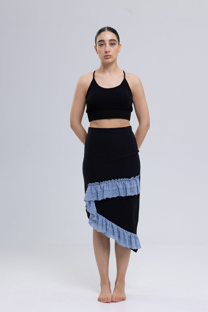 Stretch Cotton Asymmetrical Midi Skirt