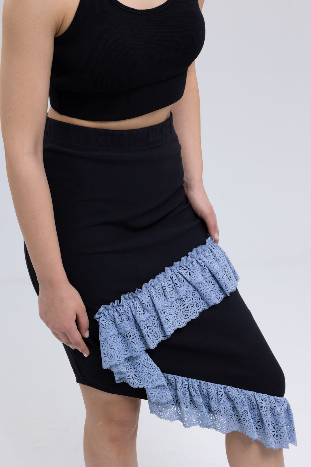Stretch Cotton Asymmetrical Midi Skirt