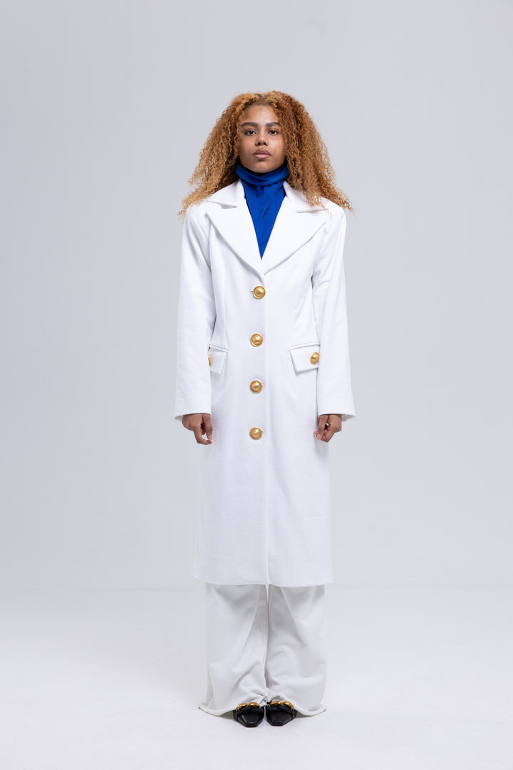 Heavy Cotton Tailored Long Single-Breasted Coat