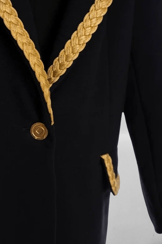 Virgin cotton heavy blazer with gold metallic braid trim - Baleni