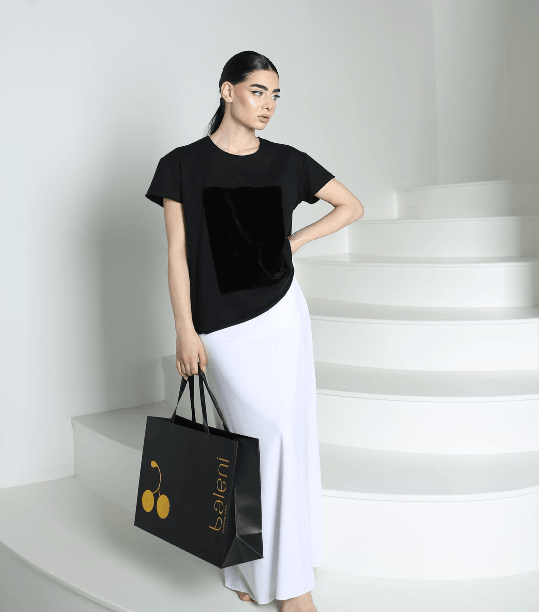 Cotton elastane T-shirt with soft silk velvet - Baleni