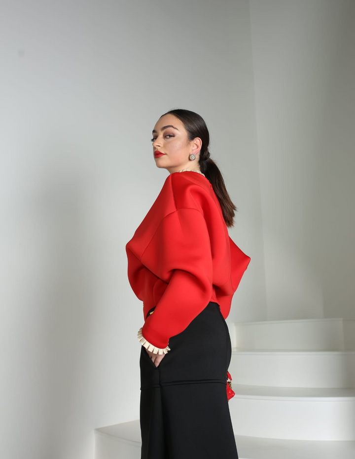 Pleated Trim Light Space Cotton Blouse