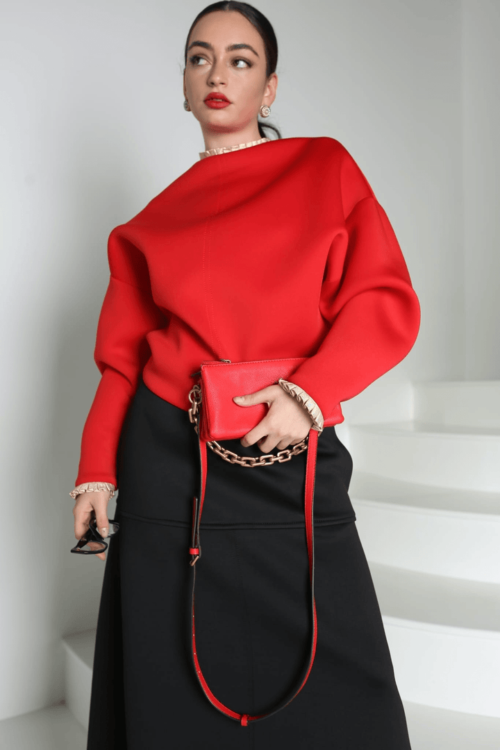 Pleated Trim Light Space Cotton Blouse
