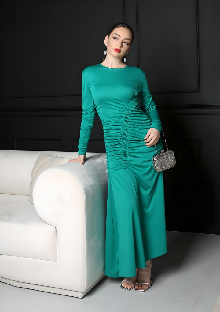 Polyester Knit Gathered Maxi Dress