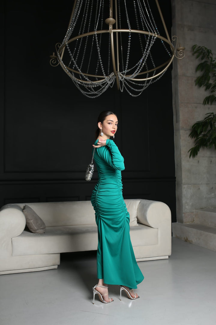 Polyester Knit Gathered Maxi Dress