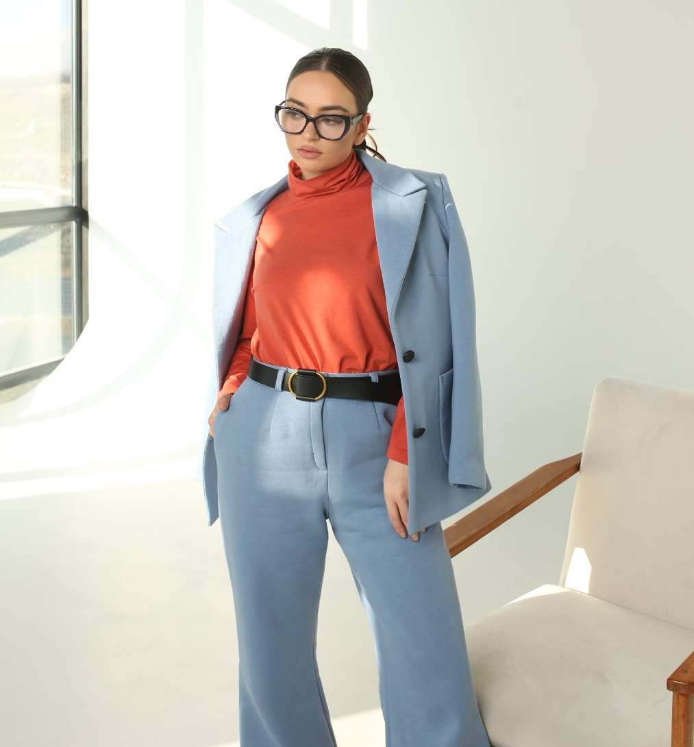 Single-Breasted Brushed French Terry Trousers Ensemble