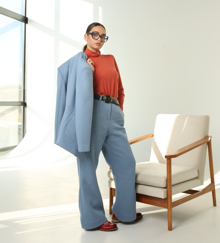 Single-Breasted Brushed French Terry Trousers Ensemble