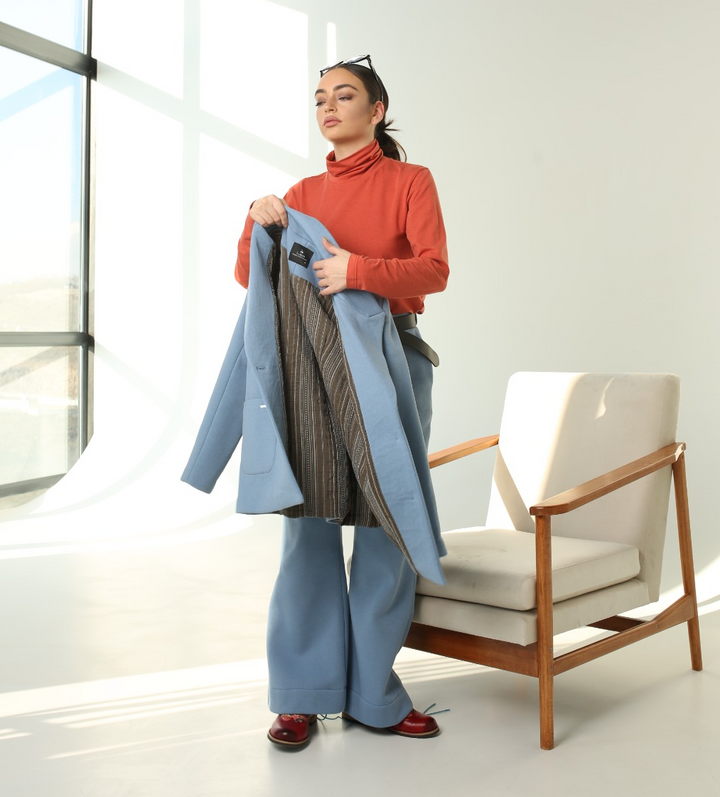 Single-Breasted Brushed French Terry Trousers Ensemble