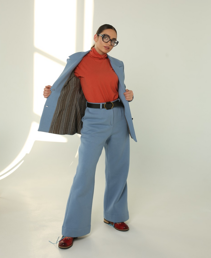 Single-Breasted Brushed French Terry Trousers Ensemble