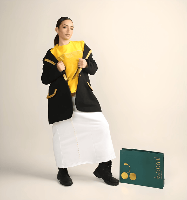 Virgin cotton heavy blazer with gold metallic braid trim - Baleni
