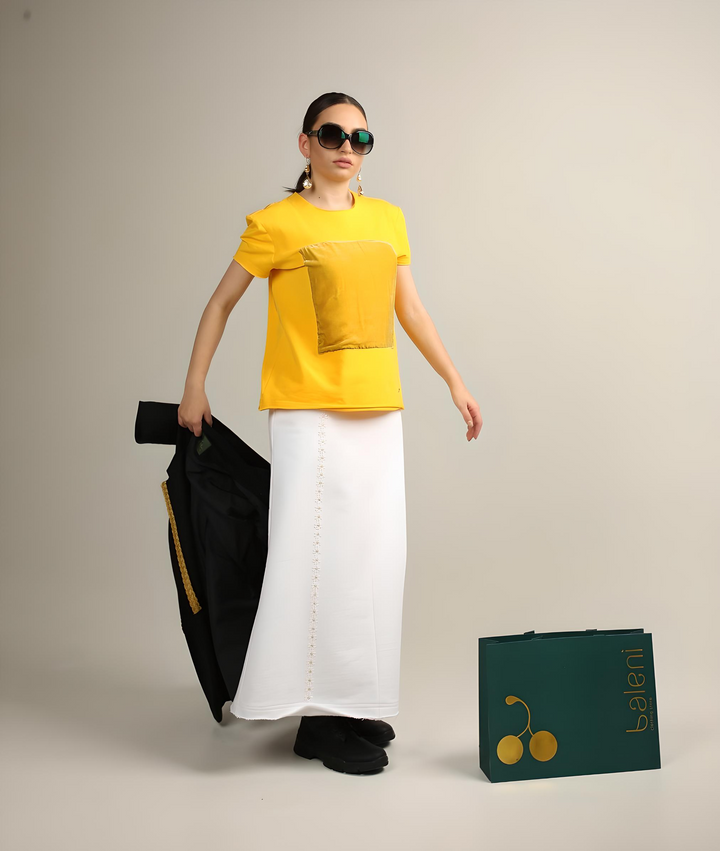 Chamomile Trim Cotton Heavy A-Line Skirt