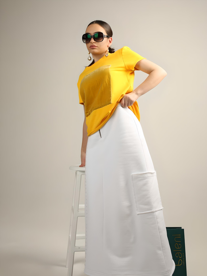 Chamomile Trim Cotton Heavy A-Line Skirt