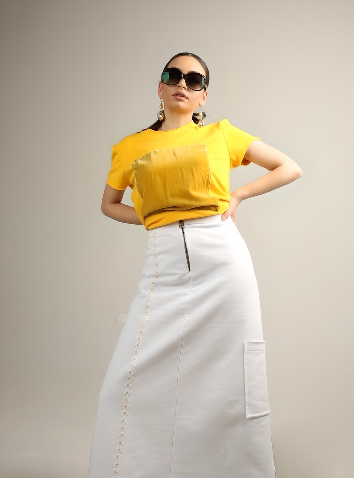 Chamomile Trim Cotton Heavy A-Line Skirt