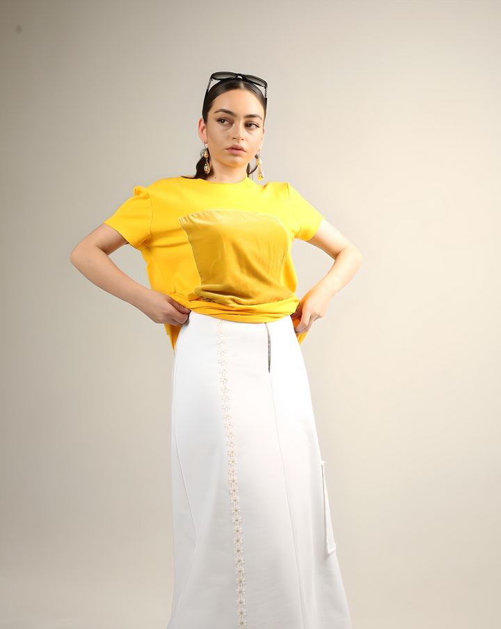 Chamomile Trim Cotton Heavy A-Line Skirt