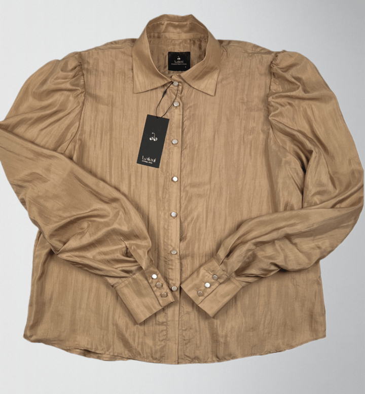 Hand dyed natural mulberry silk elegant shirt with ivory pearl vintage buttons - Baleni