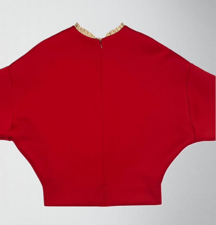 Pleated Trim Light Space Cotton Blouse