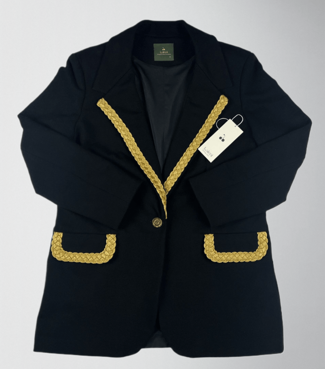 Virgin cotton heavy blazer with gold metallic braid trim - Baleni