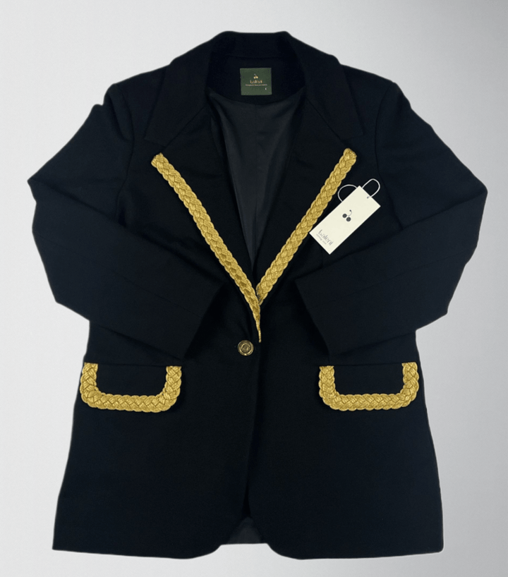 Virgin cotton heavy blazer with gold metallic braid trim - Baleni